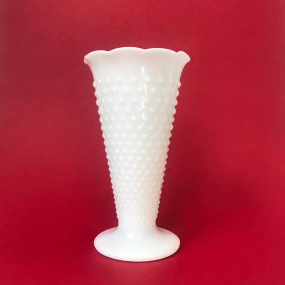 Vintage Hobnail Milk Glass Trumpet Vase